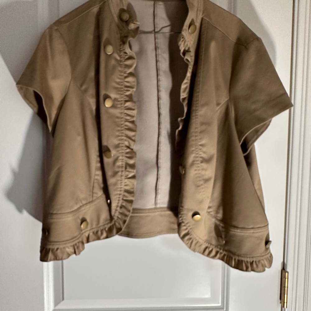 Studio Woman JPR Khaki Ruffle Trim Jacket – Size 1X – Feminine Utility Style